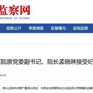 阜陽市第五人民醫(yī)院原黨委副書記、院長孟曉琳被查！